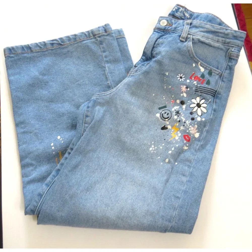 Art Class Girl's High Rise Wide Leg Graffiti Jeans  Size 14 EUC - Picture 4 of 12